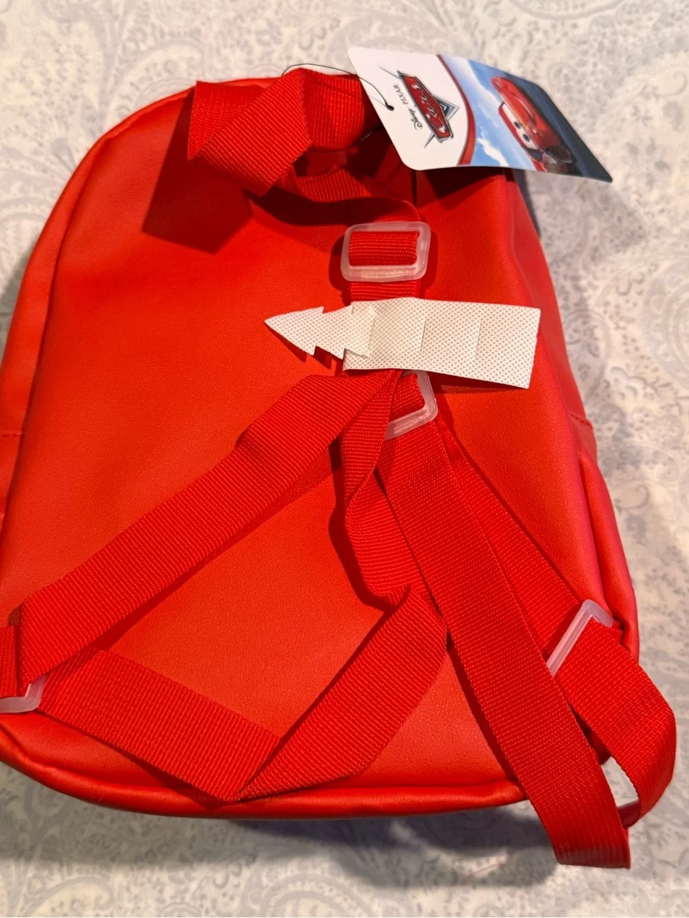 Disney Lightning McQueen Faux Pebbled Red Leather Backpack with Checker Accent